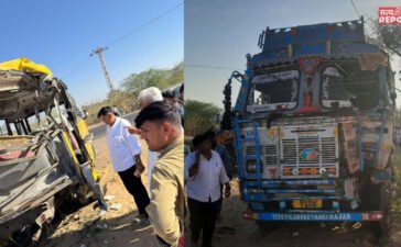 राजस्थान के बाड़मेर में सड़क हादसा, स्कूल बस को पीछे से ट्रक ने मारी टक्कर, एक की मौत-9 जख्मी