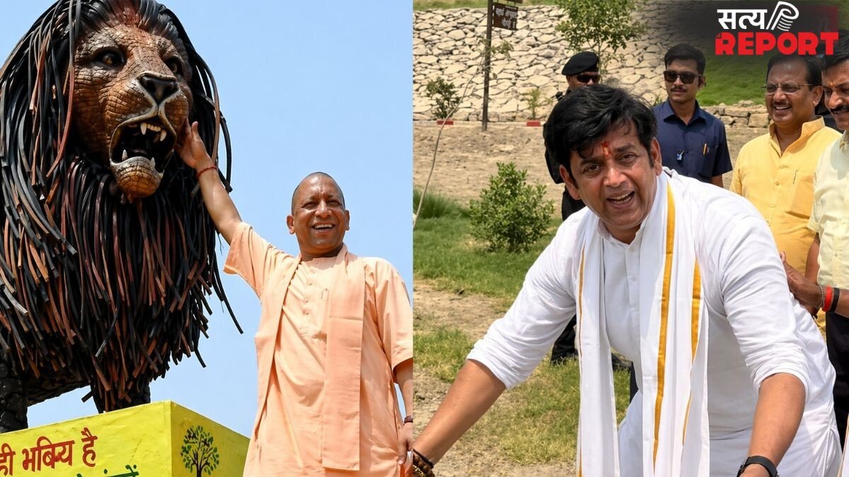 सीएम योगी ने शेर के साथ खिंचवाई तस्वीर तो डायरेक्टर बने रवि किशन, पोज देने की बताने लगे ट्रिक