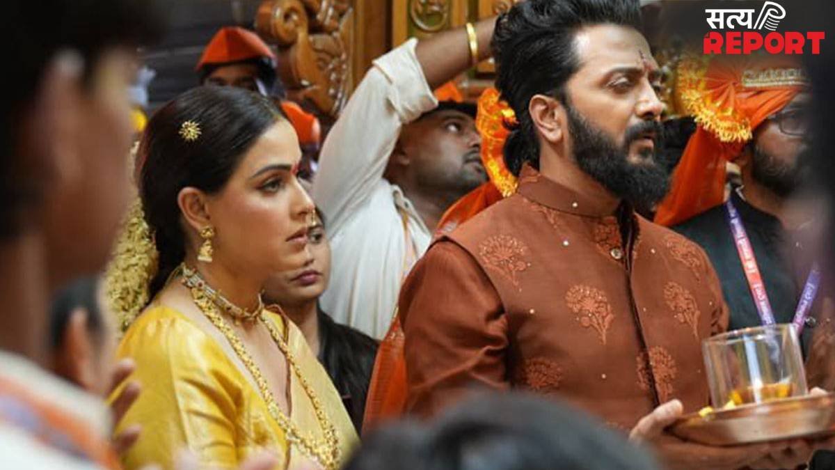 फिल्म रिलीज से पहले शिवाजी महाराज के मंदिर पहुंचे रितेश देशमुख, पत्नि जेनेलिया डिसूजा भी दिखीं साथ