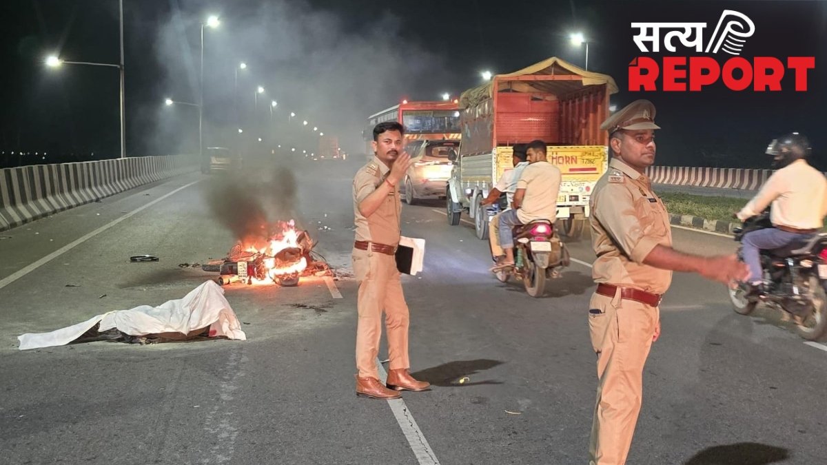 दिल्ली-लखनऊ हाईवे पर चलती बाइक बनी आग का गोला, युवक की जिंदा जलकर दर्दनाक मौत