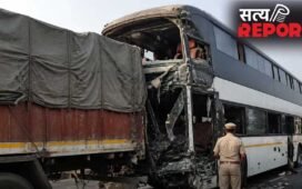 गंगा एक्सप्रेसवे पर भीषण हादसा, ट्रक से टकराई डबल डेकर बस; 30 लोग घायल