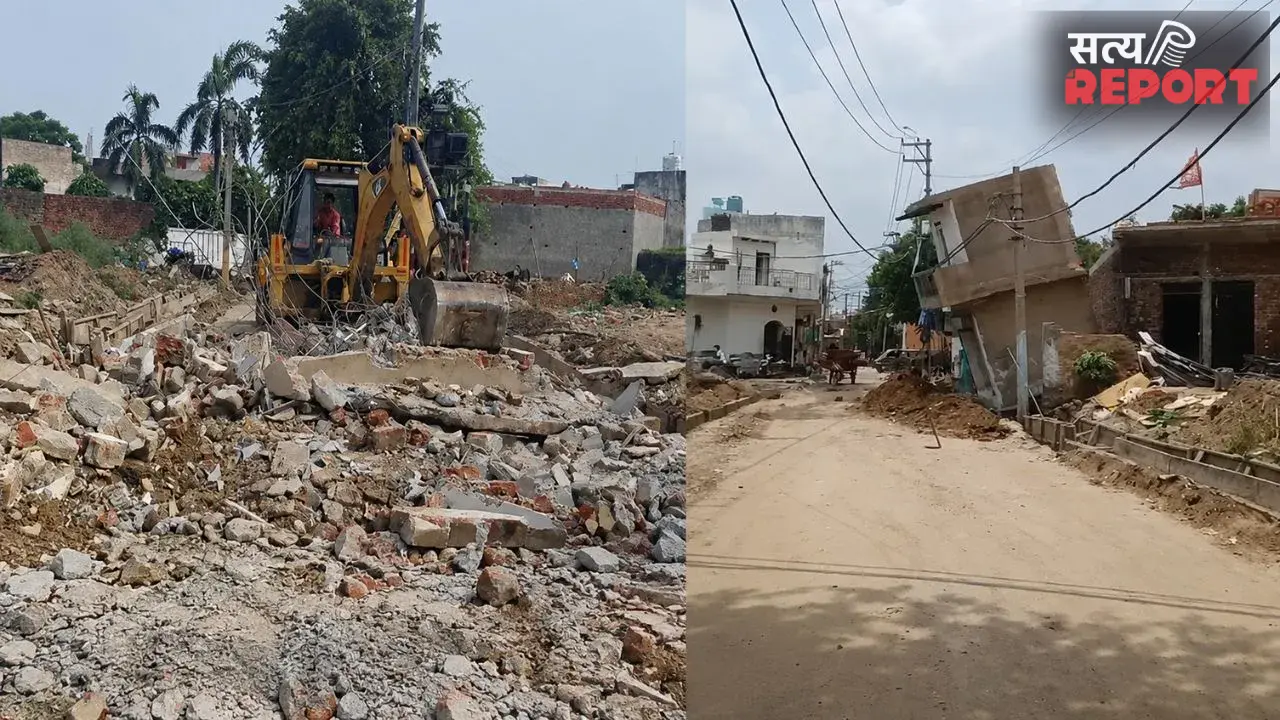 ग्रेटर नोएडा: नाला खुदाई के दौरान गिरा निर्माणाधीन दो मंजिला मकान और दुकान, टला बड़ा हादसा