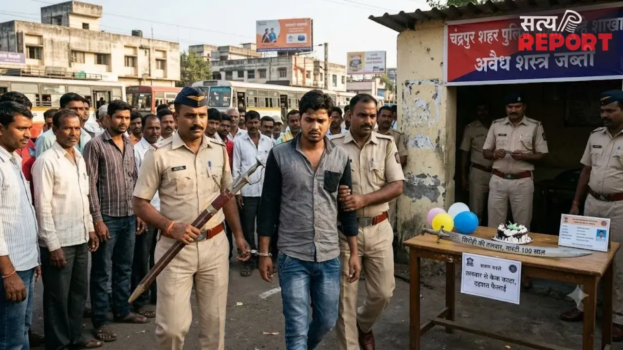 चंद्रपुर में तलवार से केक काटना पड़ा भारी, LCB ने युवक को किया अरेस्ट, दूसरा आरोपी फरार