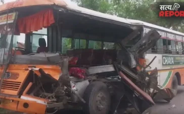 उत्तर प्रदेश के बहराइच में भीषण सड़क हादसा! ट्रक और बस में टक्कर के बाद मची चीख-पुकार, 1 की मौत, 11 लोग घायल