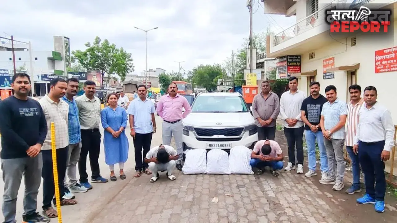 वर्धा पुलिस की बड़ी कार्रवाई, 22 लाख का गांजा और कार जब्त, दो युवतियों समेत 4 आरोपी गिरफ्तार