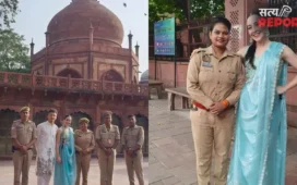 ताजमहल में अर्जेंटीना की महिला पर्यटक की मदद के लिए आगे आई महिला आरक्षी, साड़ी संभालकर जीता दिल