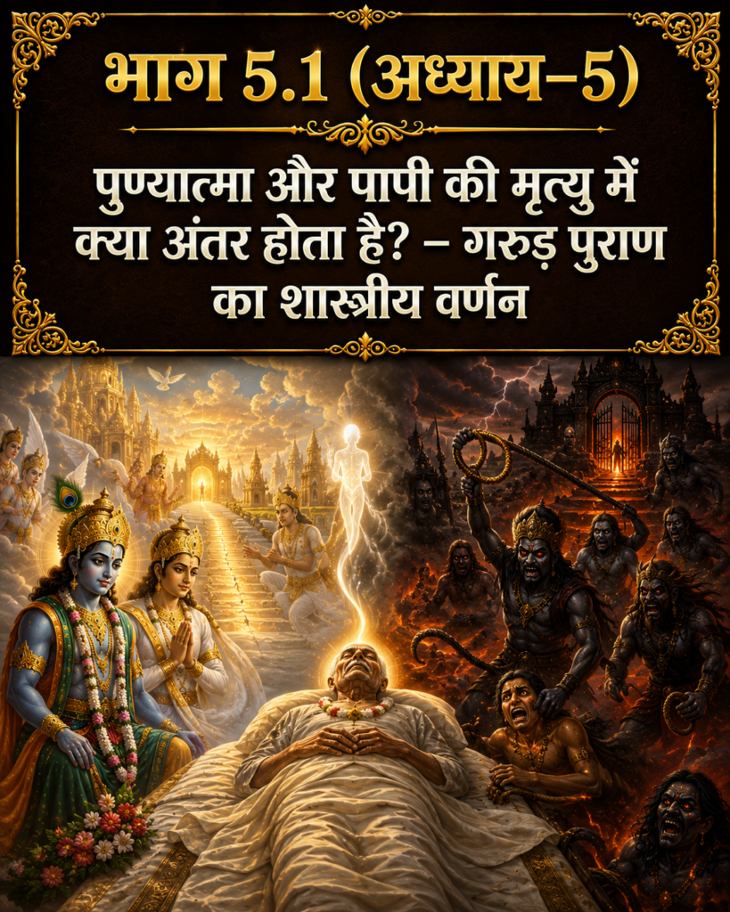 श्री गरुड़ महापुराण – सम्पूर्ण हिन्दी व्याख्या..पुण्यात्मा और पापी की मृत्यु में क्या अंतर होता है? – गरुड़ पुराण का शास्त्रीय वर्णन श्री गरुड़ महापुराण – सम्पूर्ण हिन्दी व्याख्या..पुण्यात्मा और पापी की मृत्यु में क्या अंतर होता है? – गरुड़ पुराण का शास्त्रीय वर्णन