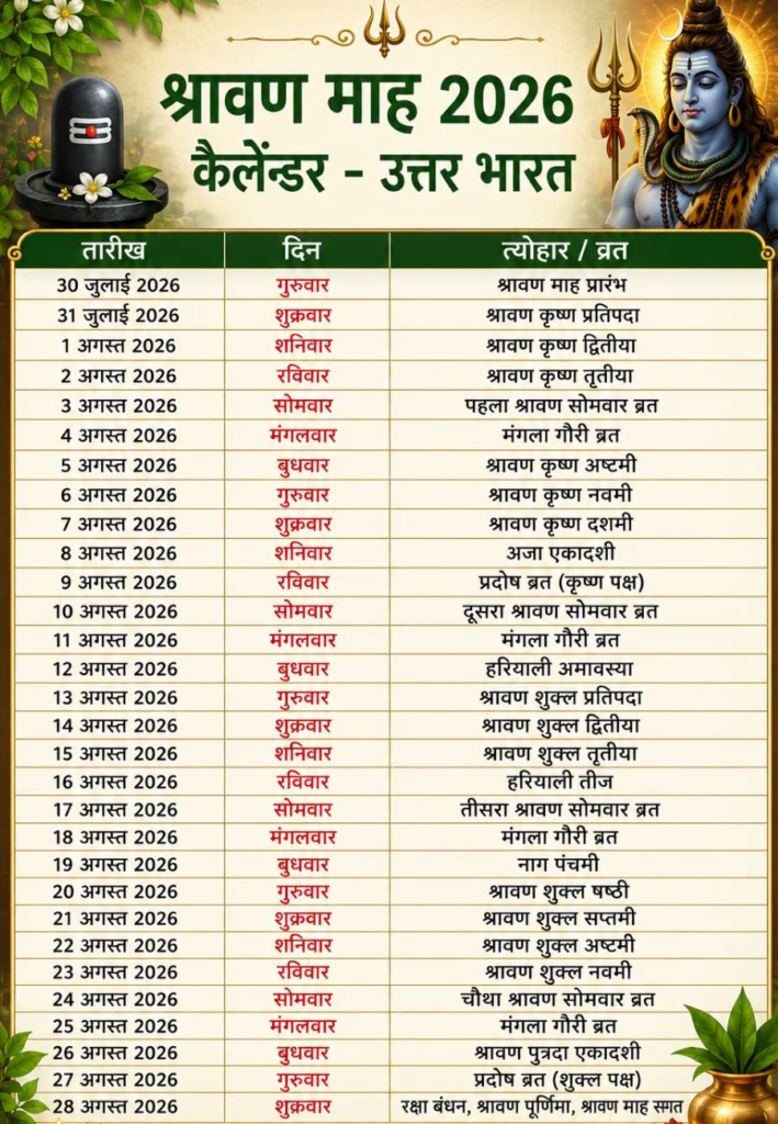 Sawan 2026: कब से शुरू होगा सावन? जानें शुरुआत और समाप्ति की तारीख, 4 सावन सोमवार, शिवरात्रि, नाग पंचमी और रक्षाबंधन की पूरी लिस्ट.. Sawan 2026: कब से शुरू होगा सावन? जानें शुरुआत और समाप्ति की तारीख, 4 सावन सोमवार, शिवरात्रि, नाग पंचमी और रक्षाबंधन की पूरी लिस्ट..