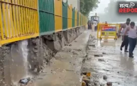Noida Metro Divider: नोएडा सेक्टर-16 मेट्रो स्टेशन पर भारी बारिश से गिरा 50 मीटर लंबा डिवाइडर