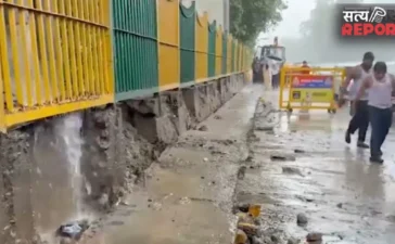 Noida Metro Divider: नोएडा सेक्टर-16 मेट्रो स्टेशन पर भारी बारिश से गिरा 50 मीटर लंबा डिवाइडर