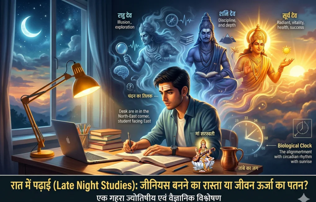रात में पढ़ाई करना बनाता है जीनियस या बिगाड़ता है सेहत? जानिए देर रात तक जागने के ज्योतिषीय और वैज्ञानिक पहलू रात में पढ़ाई करना बनाता है जीनियस या बिगाड़ता है सेहत? जानिए देर रात तक जागने के ज्योतिषीय और वैज्ञानिक पहलू